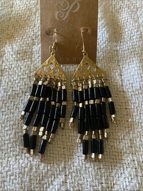 Plunder Black and Gold Beaded Fringe Earrings